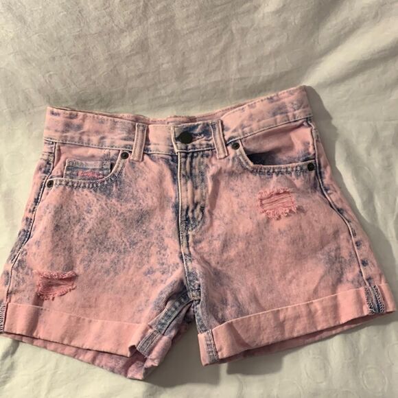 Pink Acid Washed Levi Jean Shorts Retro 80’s Girls Size 12 Throwback Distressed - Picture 1 of 7